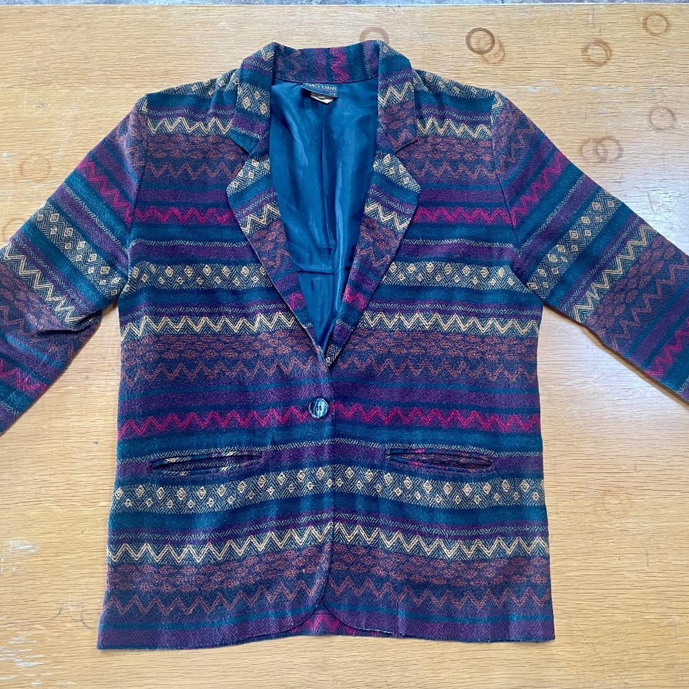 Tracy Evans Vintage Southwestern Aztec Pattern Blazer Cardigan — Women’s Medium